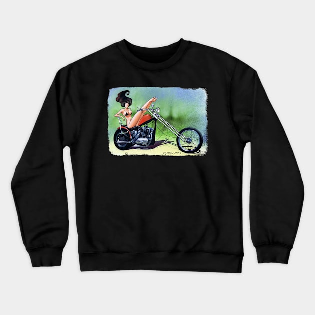 Bikini Motorcycle Girl Crewneck Sweatshirt by Juan Alvarez & Jorge Gomez Shop